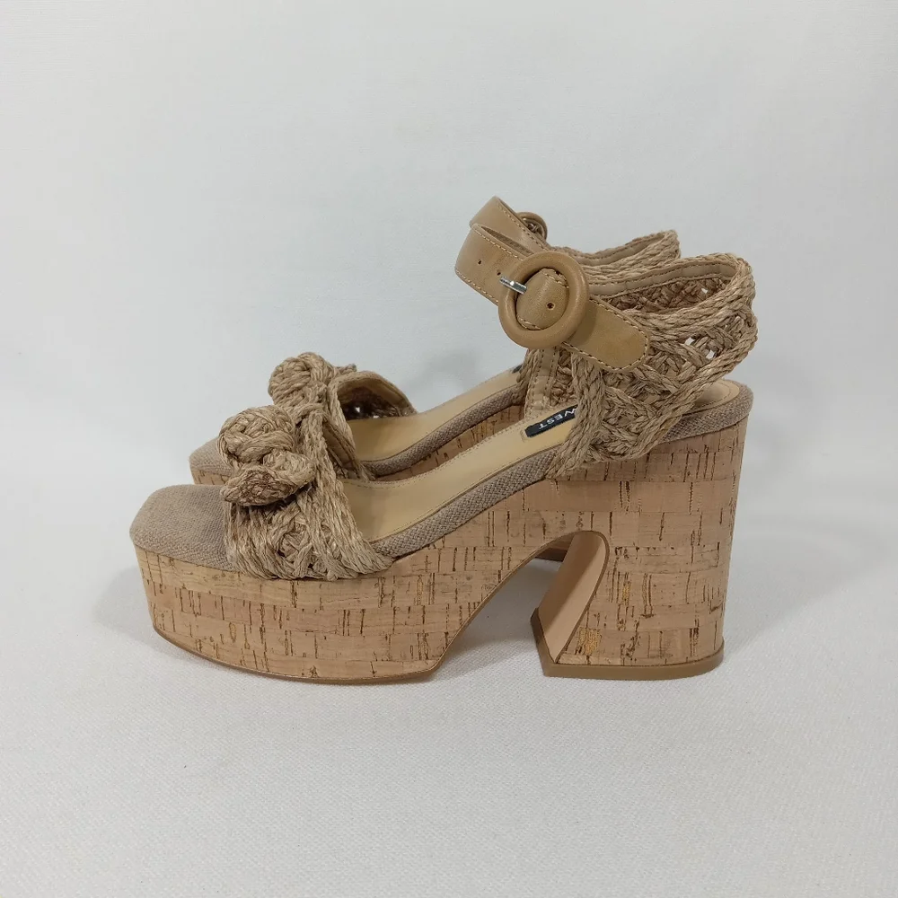 NINE WEST Beige Woven Platform Sandals Women's Size 5.5 M
